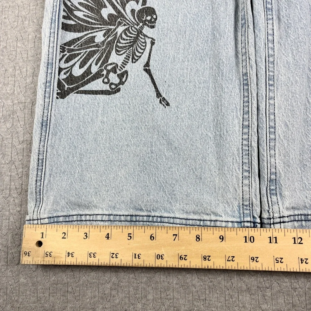 Hot Topic Skeleton Fairy Jeans Women 1/26x30 Light Blue Wide Leg Goth Fairycore